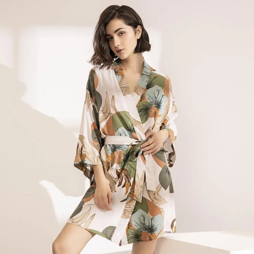 Robe fine en Satin de soie pour femmes, confortable, Style frais, imprimé Floral, vêtements de nuit, chemise de nuit Sexy, vêtements de maison, nouvelle collection printemps 2024 – Image 7