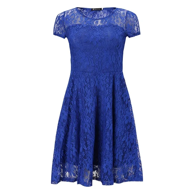 Robe Sexy en dentelle florale pour femmes, col rond, manches courtes, Vintage, ligne a, Patchwork, Slim, plissée, balançoire, robe de soirée Cocktail – Image 10