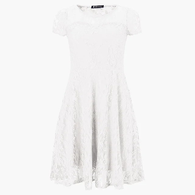 Robe Sexy en dentelle florale pour femmes, col rond, manches courtes, Vintage, ligne a, Patchwork, Slim, plissée, balançoire, robe de soirée Cocktail – Image 8