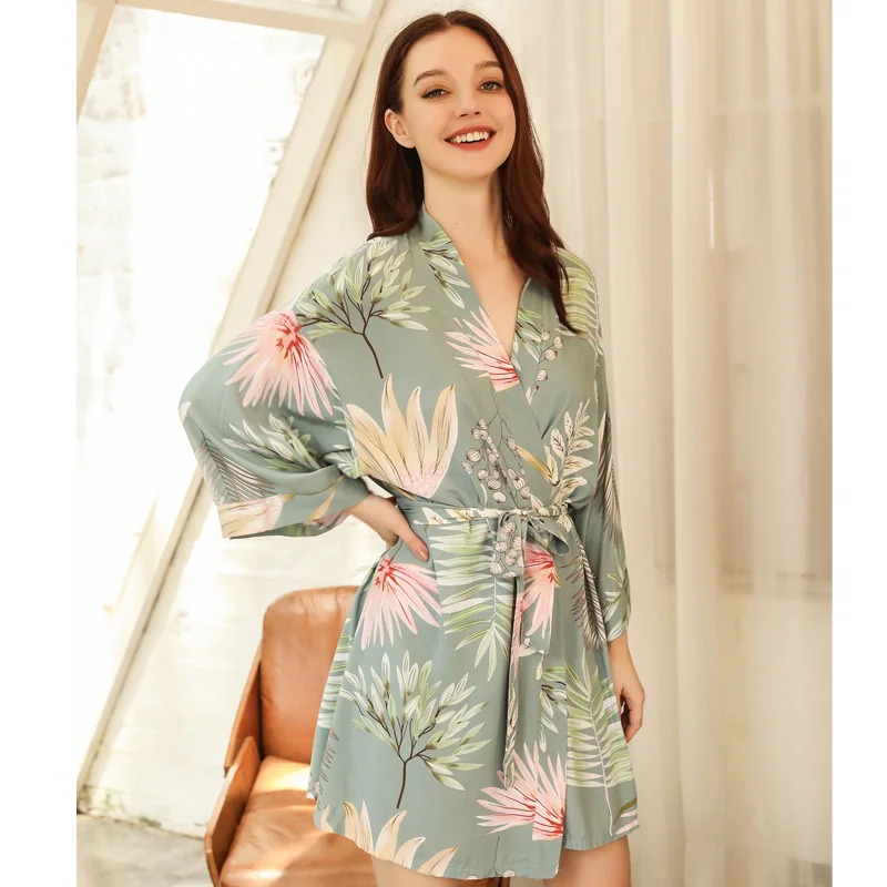 Robe fine en Satin de soie pour femmes, confortable, Style frais, imprimé Floral, vêtements de nuit, chemise de nuit Sexy, vêtements de maison, nouvelle collection printemps 2024 – Image 8