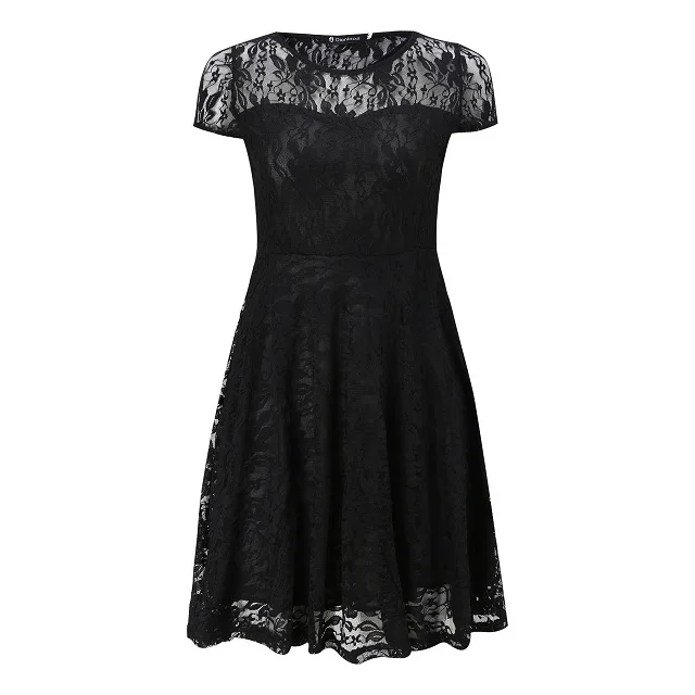 Robe Sexy en dentelle florale pour femmes, col rond, manches courtes, Vintage, ligne a, Patchwork, Slim, plissée, balançoire, robe de soirée Cocktail – Image 9