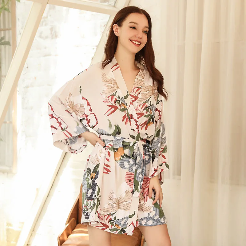 Robe fine en Satin de soie pour femmes, confortable, Style frais, imprimé Floral, vêtements de nuit, chemise de nuit Sexy, vêtements de maison, nouvelle collection printemps 2024 – Image 6