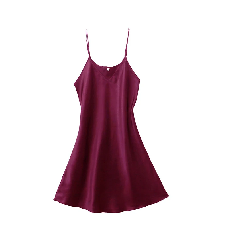 Robe de nuit Sexy en Satin de soie pour femmes, sans manches, col en v, grande taille, vêtements de nuit – Image 10
