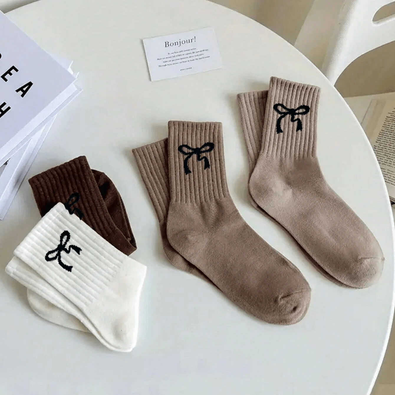 3/5/10 paires de chaussettes pour femmes, chaussettes blanches, nœud confortable, respirant, évacuant l'humidité – Image 4