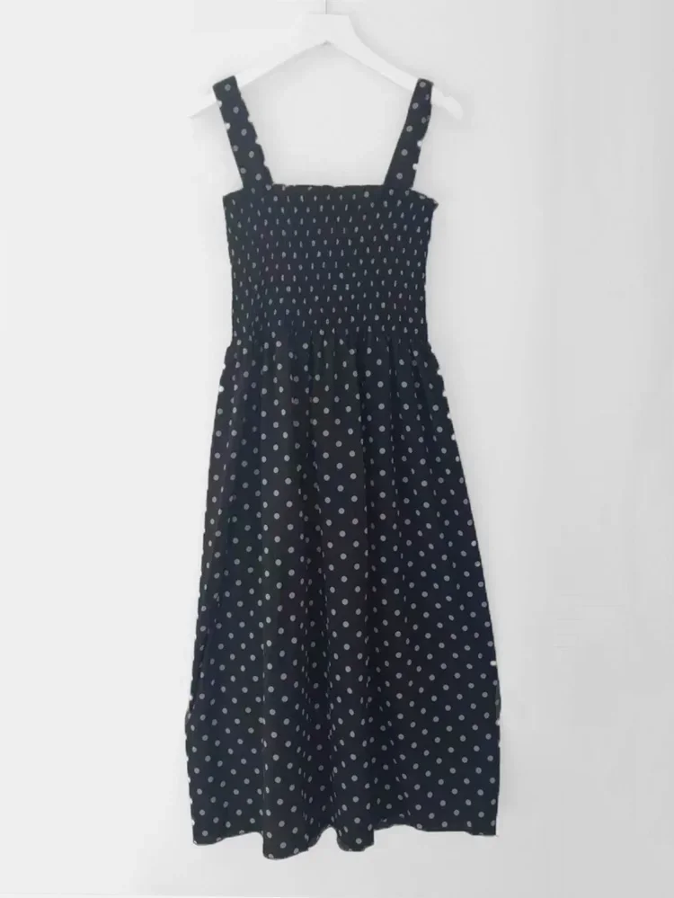 Robe longue en mousseline de soie à pois pour femmes, élégante, col carré, super remise, éducative, 138 – Image 7