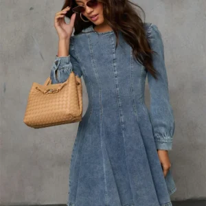 Robe en jean élégante pour femme, nouvelle collection automne, manches longues, coupe trapèze, sexy, patchwork, ajustée, mode, club, streetwear