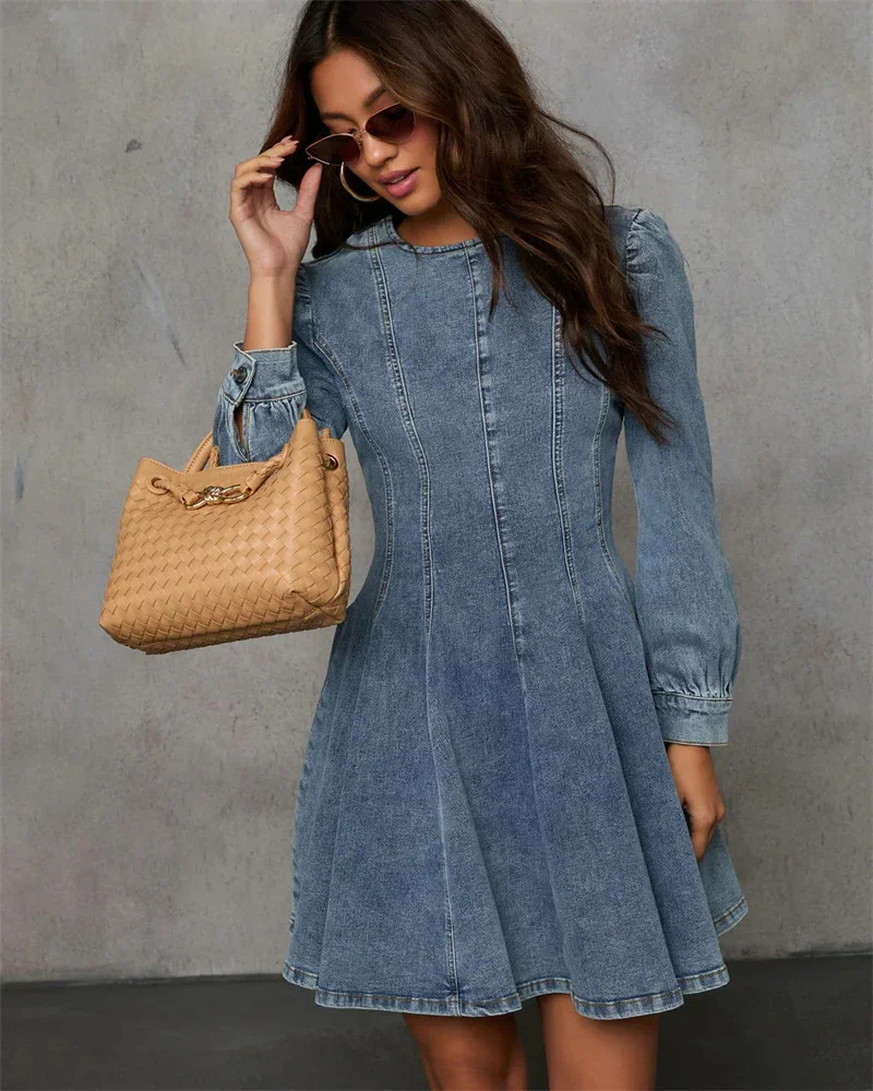Robe en jean élégante pour femme, nouvelle collection automne, manches longues, coupe trapèze, sexy, patchwork, ajustée, mode, club, streetwear