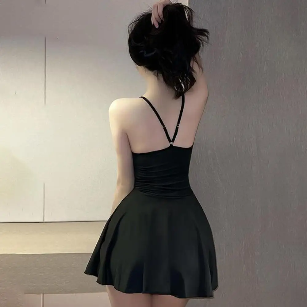 Robe plissée micro-mini sexy pour femme, style bandage, lisse, uniforme, nuisette, tenue de soirée, allure séduisante, à volants, dos nu – Image 2