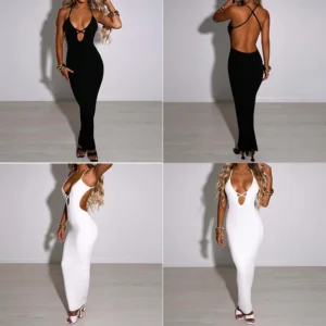 Y2K populaire transfrontalier européen et américain femmes été bandage sexy hanche Wrap robe noir