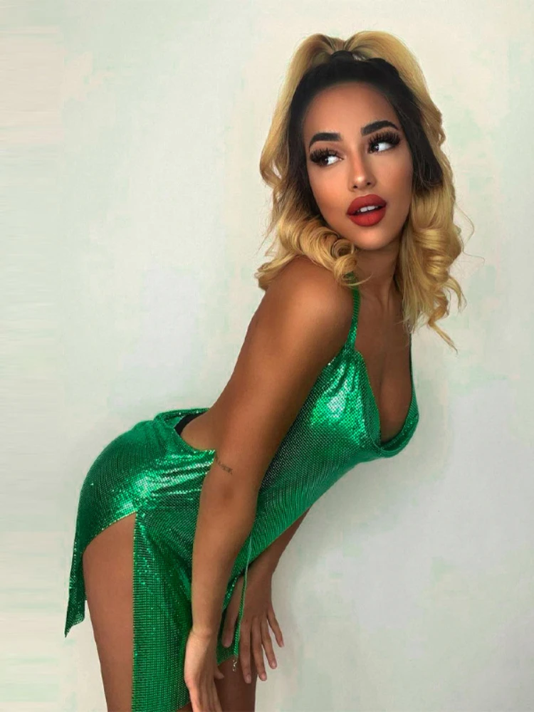 Robe courte élégante pour femmes, Sexy et à la mode, avec col suspendu, dos nu, bas de poitrine, paillettes, robe de danse de fête pour filles – Image 5