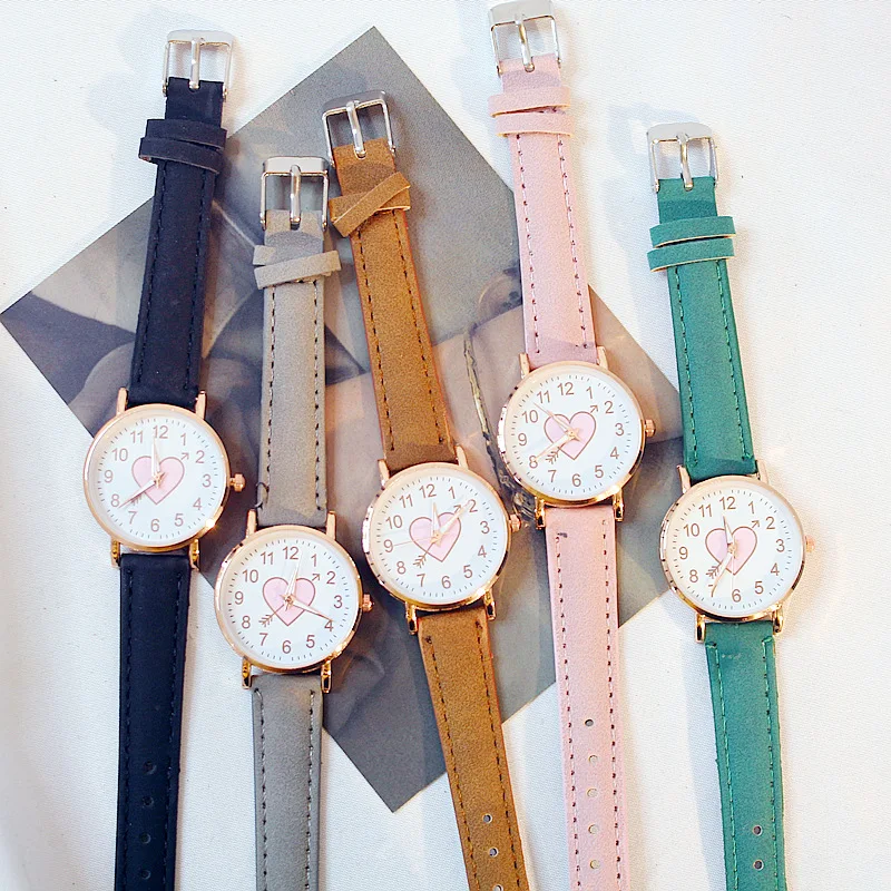Nouveau mignon cadran en forme de coeur montre femme pour enfants femme étudiant montre de mode Simple petite amie orologio donna – Image 4