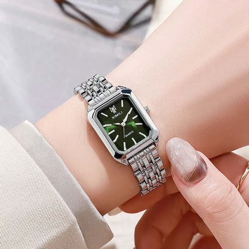 Montre à bracelet en acier inoxydable tendance 2026 pour femme, cadeau de luxe, montre-bracelet à quartz, montre à quartz carrée simple et élégante pour étudiante – Image 2