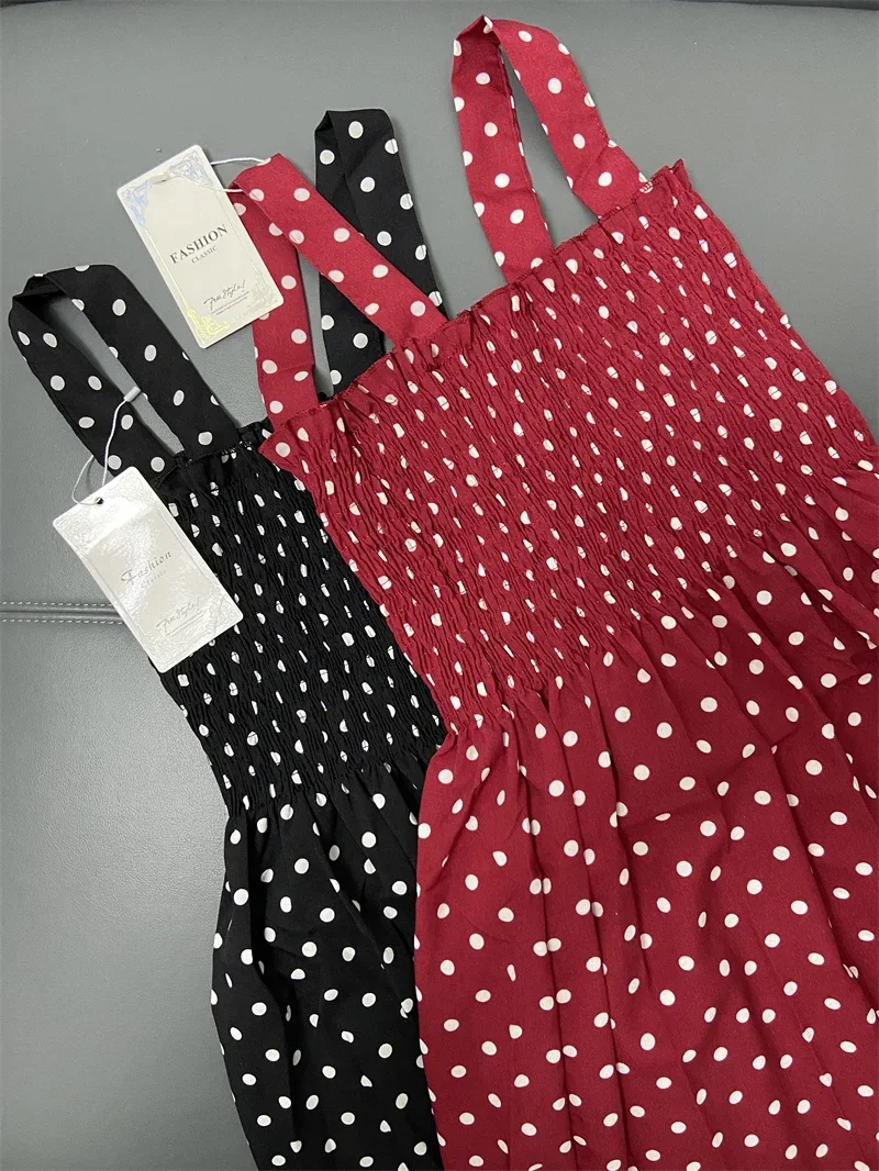 Robe longue en mousseline de soie à pois pour femmes, élégante, col carré, super remise, éducative, 138 – Image 5