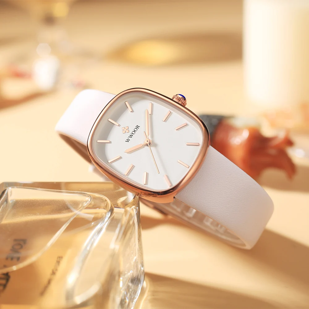 WWOOR 2024 femmes Montre mode cuir Quartz Bracelet Montre haut de gamme de luxe étanche dames Montre-Bracelet Montre Femme Feminino – Image 4