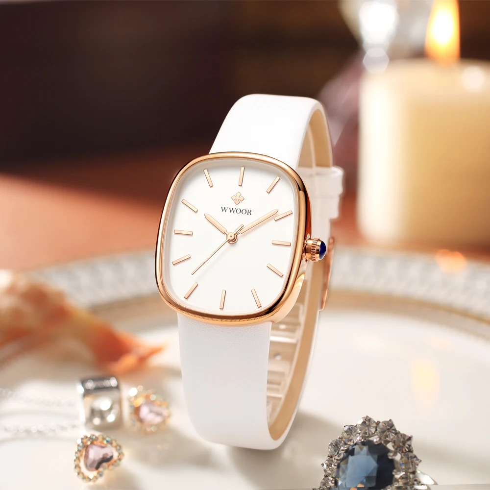 WWOOR 2024 femmes Montre mode cuir Quartz Bracelet Montre haut de gamme de luxe étanche dames Montre-Bracelet Montre Femme Feminino – Image 2