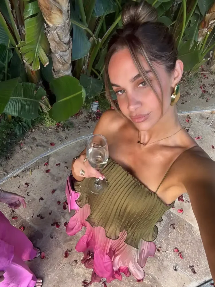 Robe longue plissée multicolore chic pour femme, élégante, à fines bretelles, volants superposés, fluide, style Vestidos, tenue de vacances d'été 2026 pour femme – Image 4