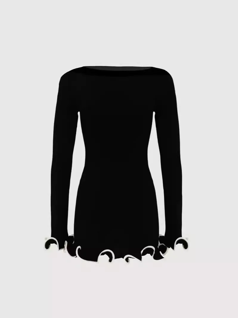 Robe en tricot slim pour femmes, sexy, à la mode, taille haute, jupe de soirée, enveloppée de hanches, bord à volants, jupe courte, automne – Image 6