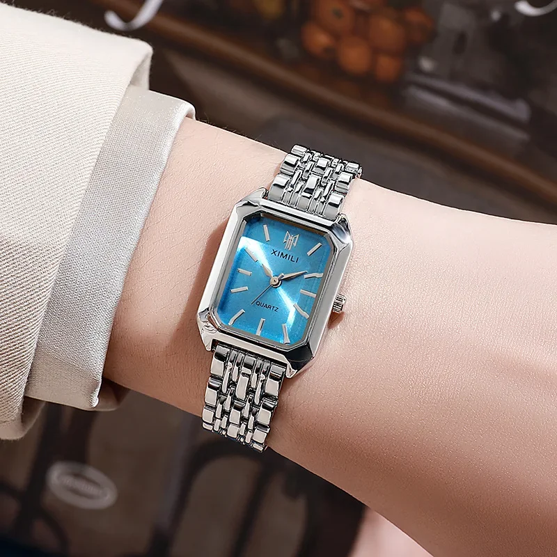 Montre à bracelet en acier inoxydable tendance 2026 pour femme, cadeau de luxe, montre-bracelet à quartz, montre à quartz carrée simple et élégante pour étudiante – Image 3