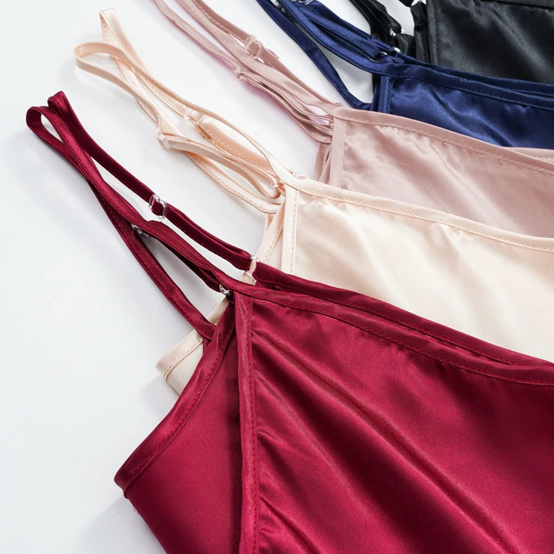 Robe de nuit Sexy en Satin de soie pour femmes, sans manches, col en v, grande taille, vêtements de nuit – Image 4