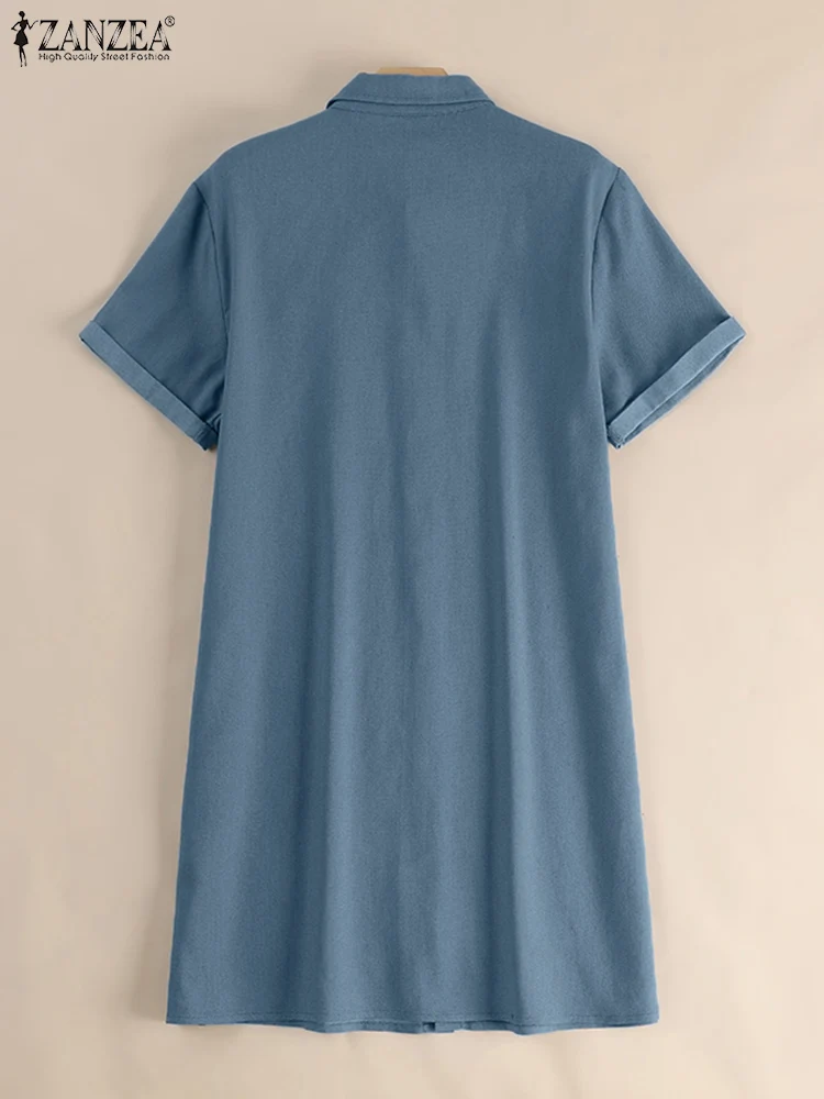 ZANZEA-Robe Chemise en Denim pour Femme, Col à Revers, Manches Courtes, Été 2024 – Image 5