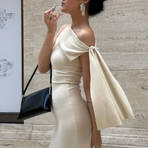 Robe longue chérie pour femmes, nouvelle mode, tempérament asymétrique, Slim, paquet de hanches, robes à cravate simples