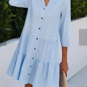 Mini robe à carreaux légère pour femmes, robes de style chemise, manches longues, col en V, printemps, automne