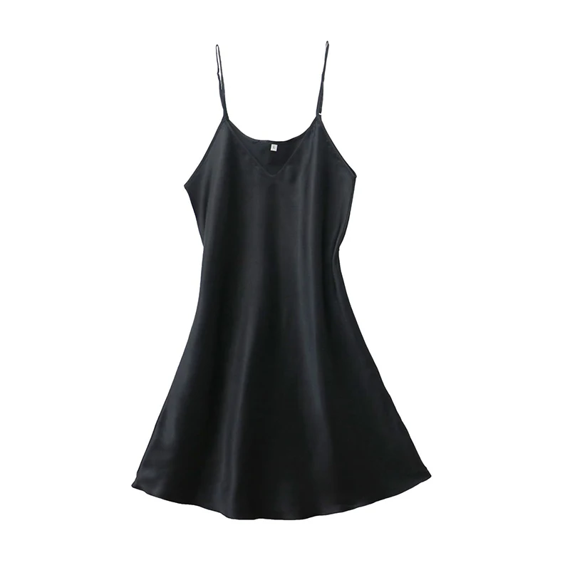 Robe de nuit Sexy en Satin de soie pour femmes, sans manches, col en v, grande taille, vêtements de nuit – Image 11