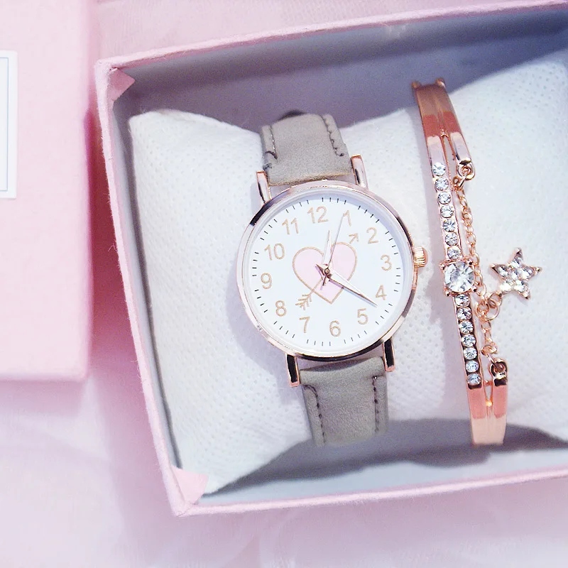 Nouveau mignon cadran en forme de coeur montre femme pour enfants femme étudiant montre de mode Simple petite amie orologio donna – Image 5