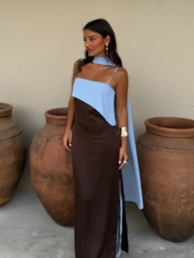 Robe longue plissée multicolore chic pour femme, élégante, à fines bretelles, volants superposés, fluide, style Vestidos, tenue de vacances d'été 2026 pour femme – Image 8