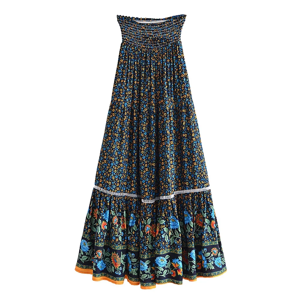 Happie Queens femmes rouge imprimé fleuri plage bohème jupe haute taille élastique rayonne coton Boho Maxi jupes Femme – Image 7