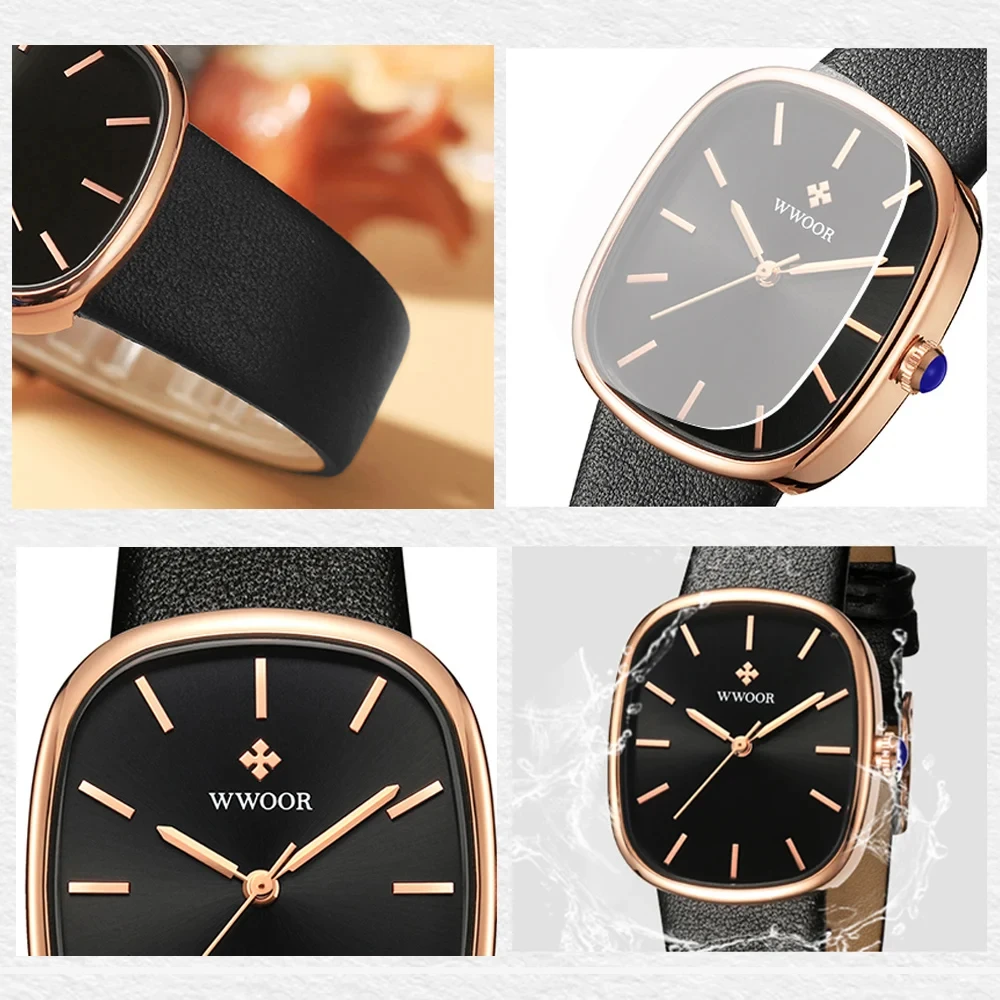 WWOOR 2024 femmes Montre mode cuir Quartz Bracelet Montre haut de gamme de luxe étanche dames Montre-Bracelet Montre Femme Feminino – Image 5