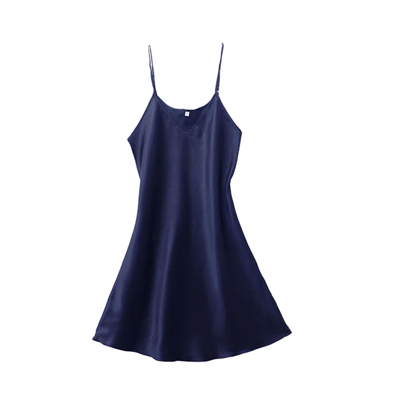 Robe de nuit Sexy en Satin de soie pour femmes, sans manches, col en v, grande taille, vêtements de nuit – Image 9