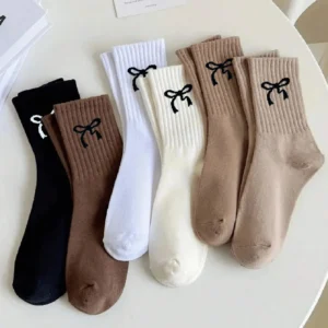 3/5/10 paires de chaussettes pour femmes, chaussettes blanches, nœud confortable, respirant, évacuant l'humidité