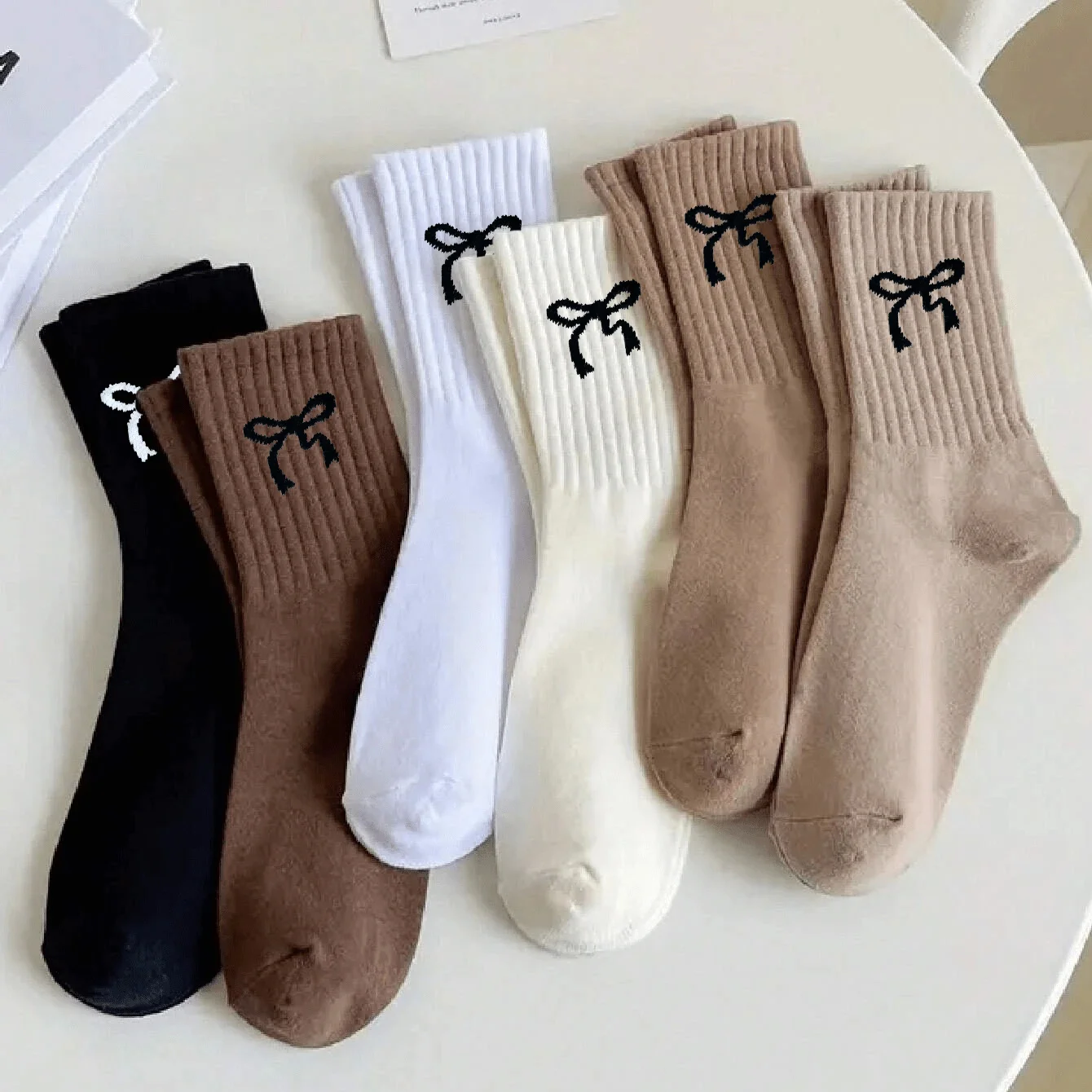 3/5/10 paires de chaussettes pour femmes, chaussettes blanches, nœud confortable, respirant, évacuant l'humidité
