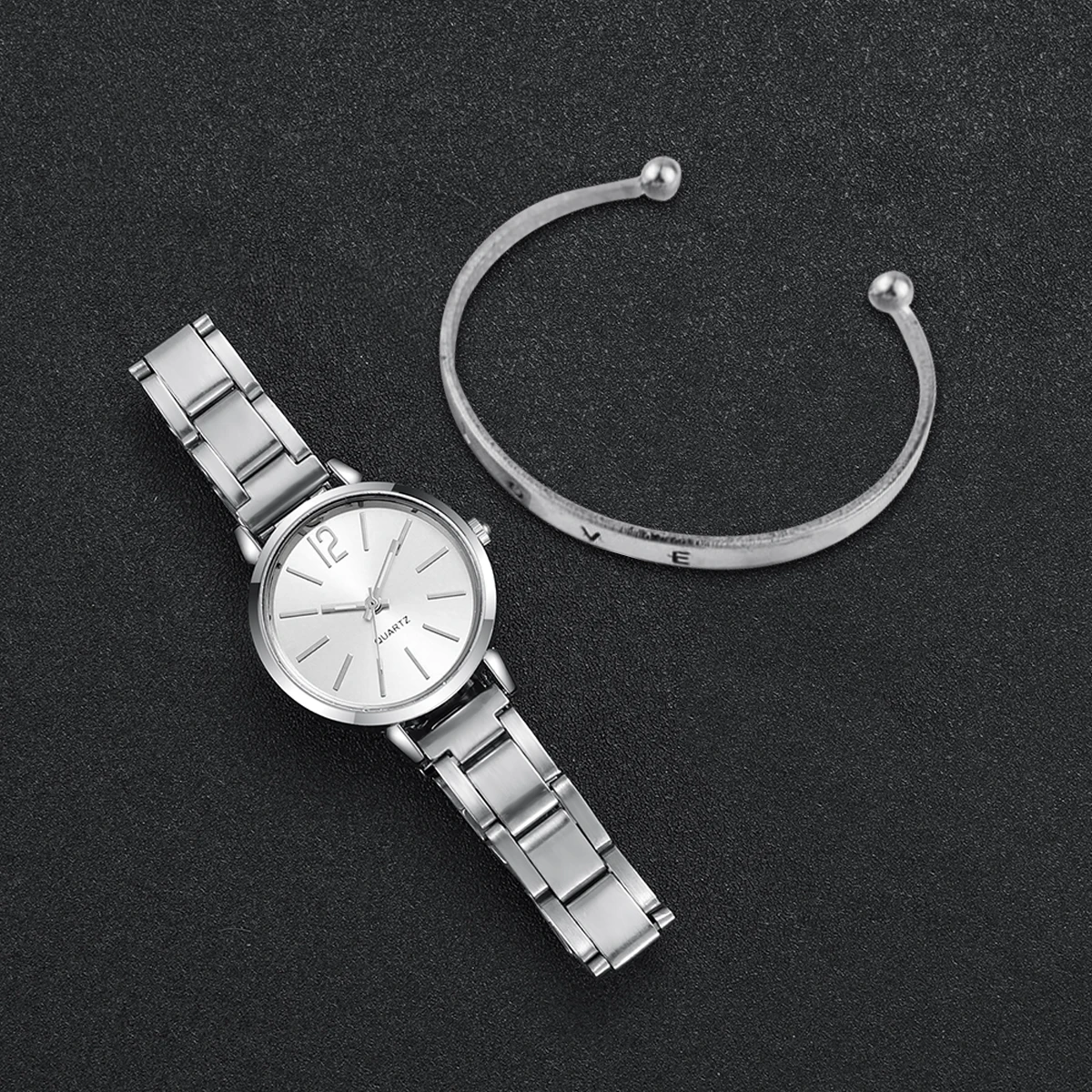 2 pièces montre pour femme mode or acier bande Quartz montre-Bracelet ouverture manchette Bracelet ensemble – Image 5