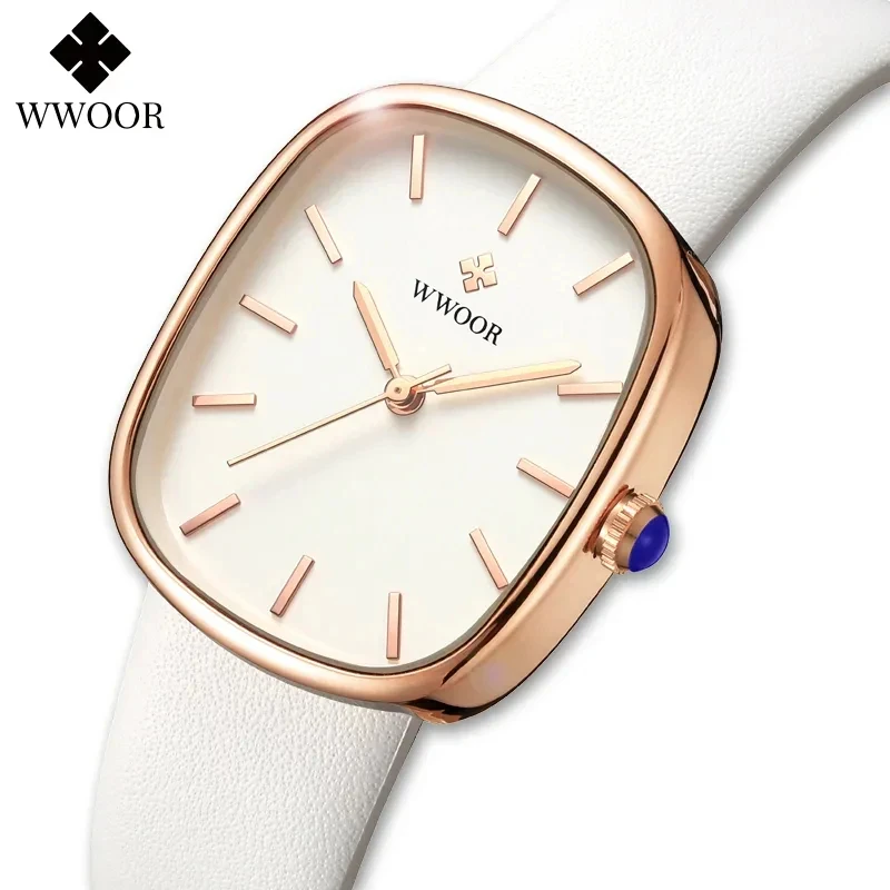 WWOOR 2024 femmes Montre mode cuir Quartz Bracelet Montre haut de gamme de luxe étanche dames Montre-Bracelet Montre Femme Feminino
