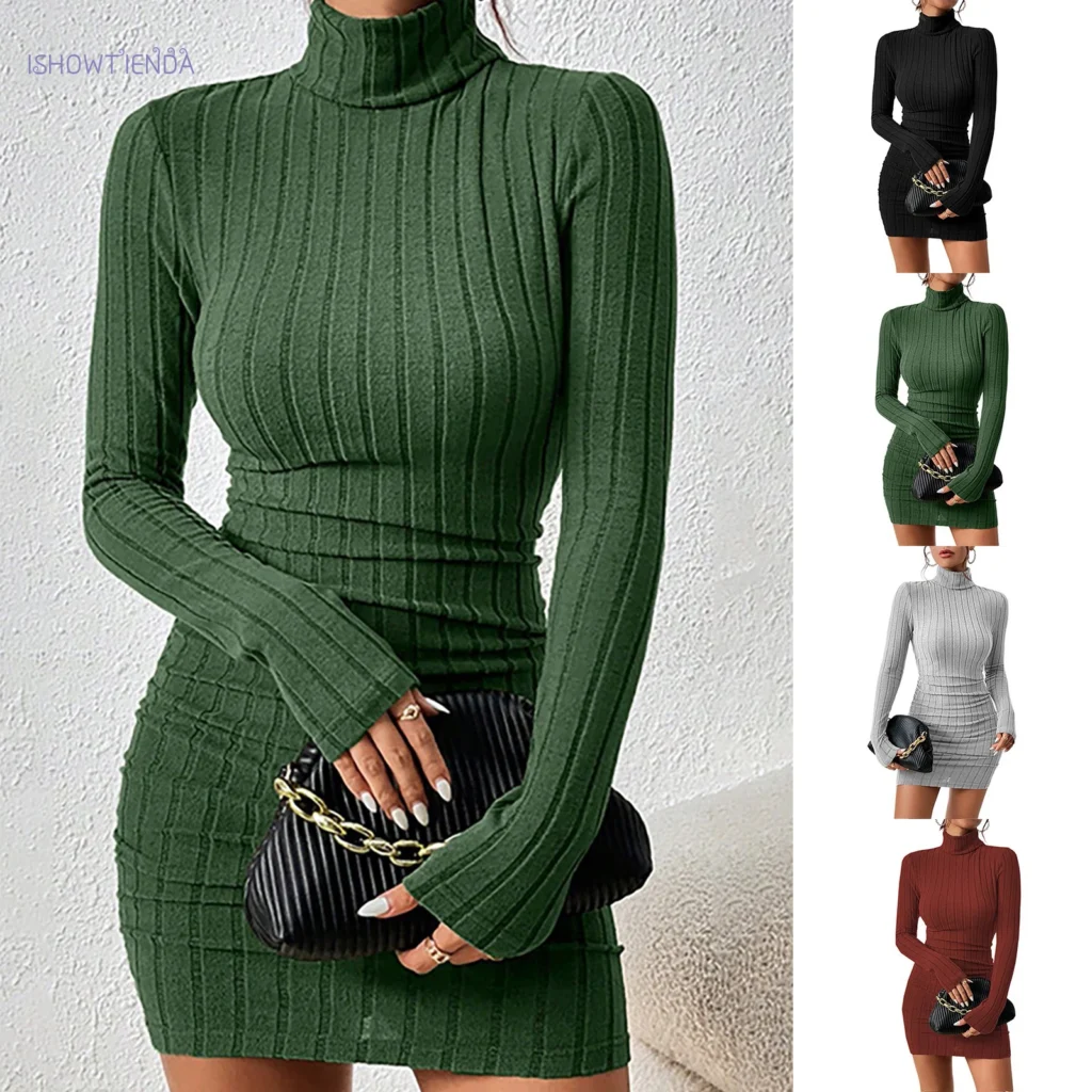 Spèly-Robe à col roulé à manches longues pour femmes, Mini gaine sexy, Robes de club, Drum con, ixélégante, Automne, Hiver