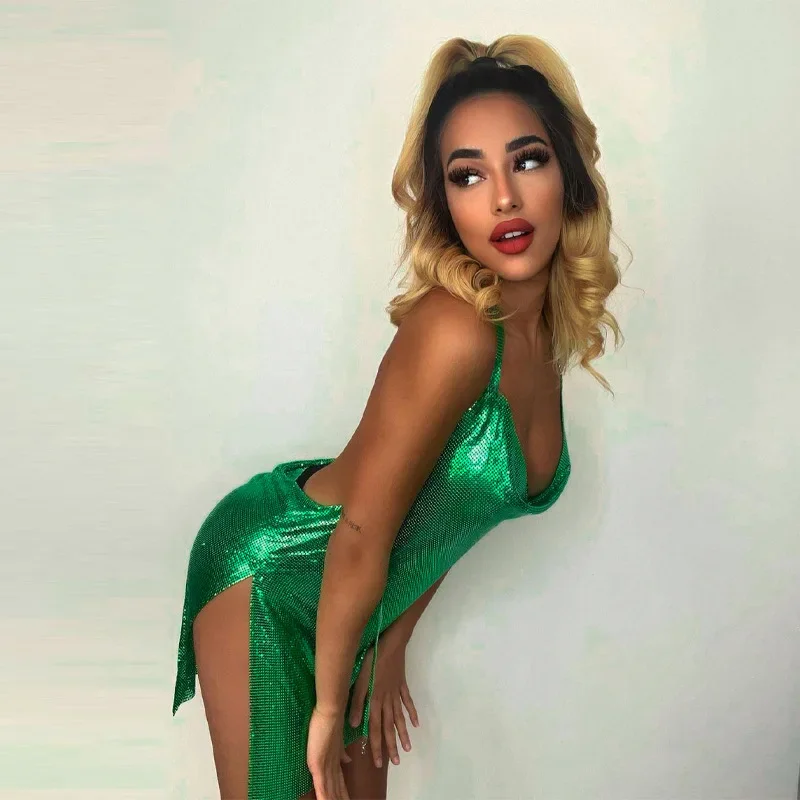 Robe courte élégante pour femmes, Sexy et à la mode, avec col suspendu, dos nu, bas de poitrine, paillettes, robe de danse de fête pour filles – Image 9