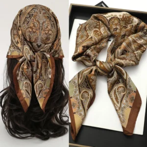 Foulard carré imprimé de style bohème pour femmes, châles en satin, écharpes rondes de la présidence, bandana pour cheveux, Hjiab floral, marque de luxe, injSquare