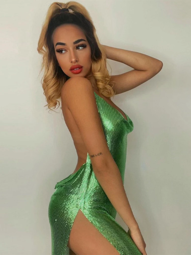 Robe courte élégante pour femmes, Sexy et à la mode, avec col suspendu, dos nu, bas de poitrine, paillettes, robe de danse de fête pour filles – Image 6