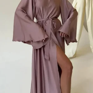 Robe longue élégante pour femme, peignoir kimono à grandes manches, nouvelle collection printemps-été, en soie glacée, nuisette sexy, pyjama