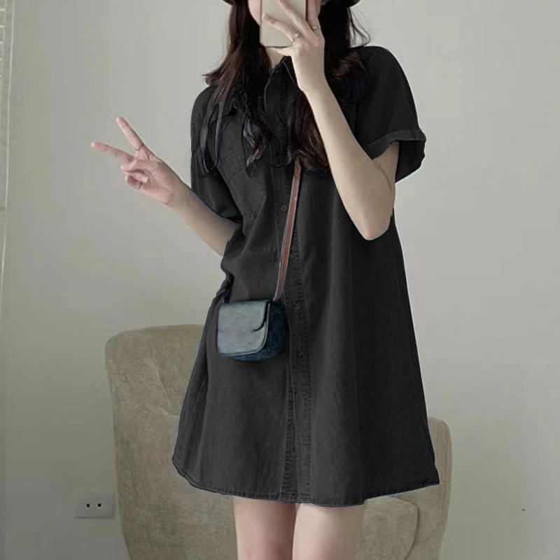 ZANZEA-Robe Chemise en Denim pour Femme, Col à Revers, Manches Courtes, Été 2024 – Image 8