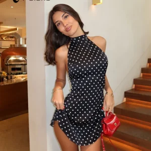 CNYISHE Dot imprime licou dos nu sans manches élégant tenues de fête femmes robes été gaine mode femme moulante à la mode