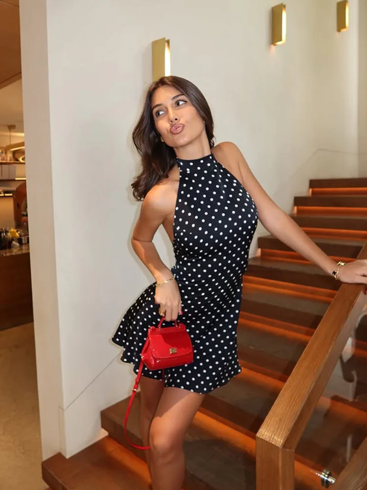 CNYISHE Dot imprime licou dos nu sans manches élégant tenues de fête femmes robes été gaine mode femme moulante à la mode – Image 5