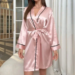 Robes Douces pour Femmes 2026 – Nuisettes Élégantes et Romantiques, Robes de Nuit Unies en Soie Ample, Peignoirs Confortables Adaptés à Toutes les Saisons
