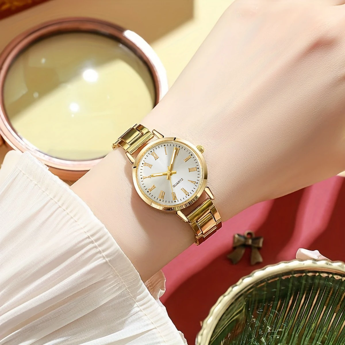 Ensemble de bijoux pour femmes, 6 pièces, montre à quartz tendance + bracelet infini en cristal, collier, boucles d'oreilles, bague pour dames (sans boîte) – Image 6