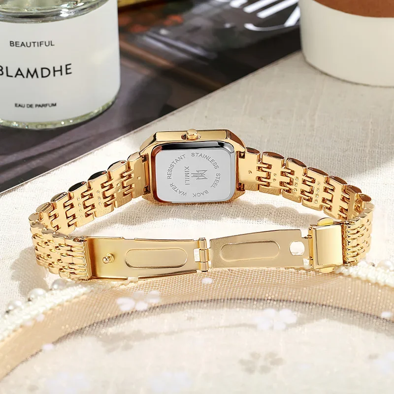 Montre à bracelet en acier inoxydable tendance 2026 pour femme, cadeau de luxe, montre-bracelet à quartz, montre à quartz carrée simple et élégante pour étudiante – Image 5