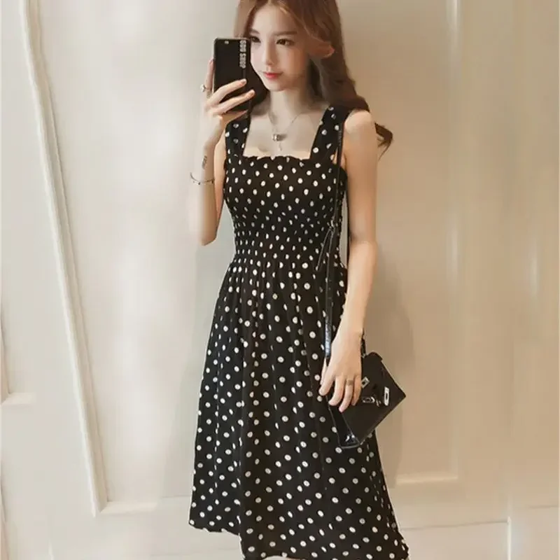 Robe longue en mousseline de soie à pois pour femmes, élégante, col carré, super remise, éducative, 138 – Image 3