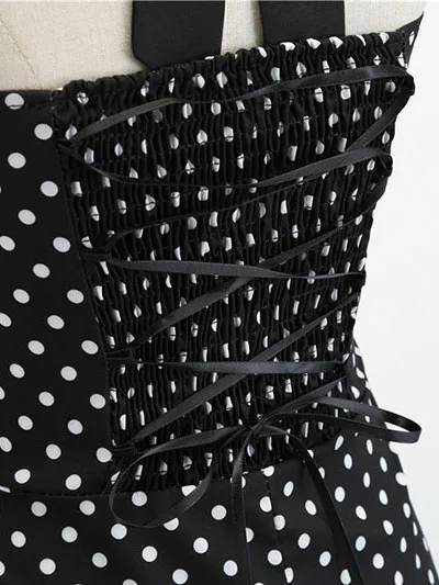 Femmes à pois imprimé Robe d'été Sexy rétro blanc licou Robe Vintage Robe Femme Pin Up Rockabilly Robe de soirée – Image 6