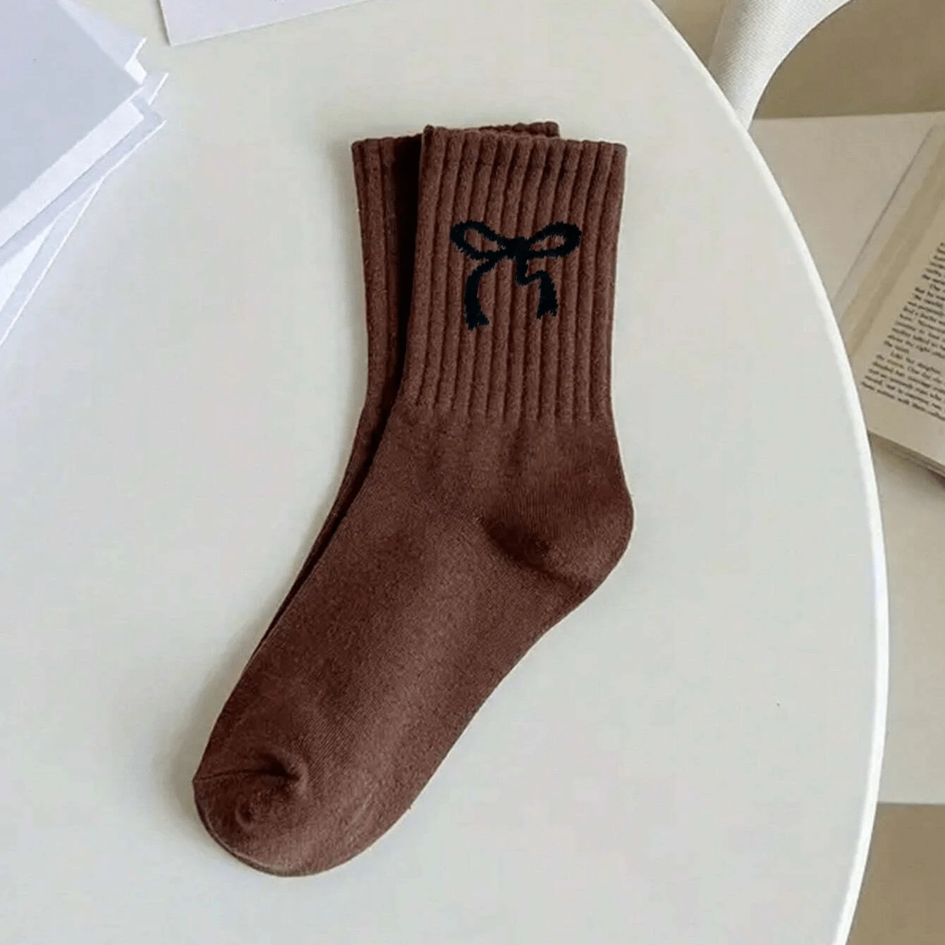 3/5/10 paires de chaussettes pour femmes, chaussettes blanches, nœud confortable, respirant, évacuant l'humidité – Image 3